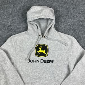 John Deere Hoodie Men's M Gray Pullover Sweatshirt Logo Workwear Casual